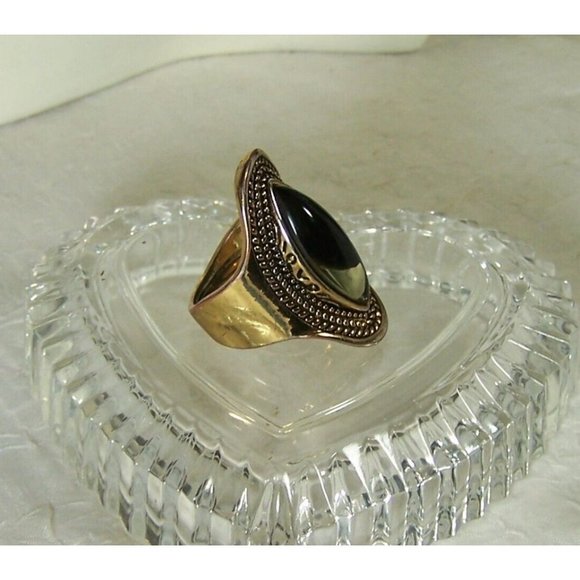 Artisan Designed Agate Bezel Set Long Knuckle Ring Size 7 1/2 Adjustable Band - Picture 4 of 7